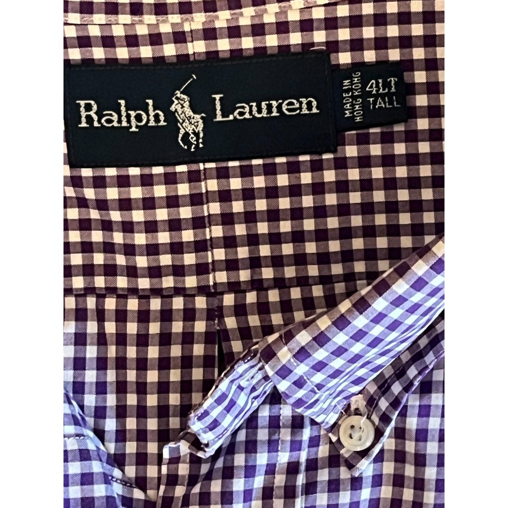 Ralph Lauren Purple & White Gingham Long Sleeve Button Down Shirt Big Men 4XLT